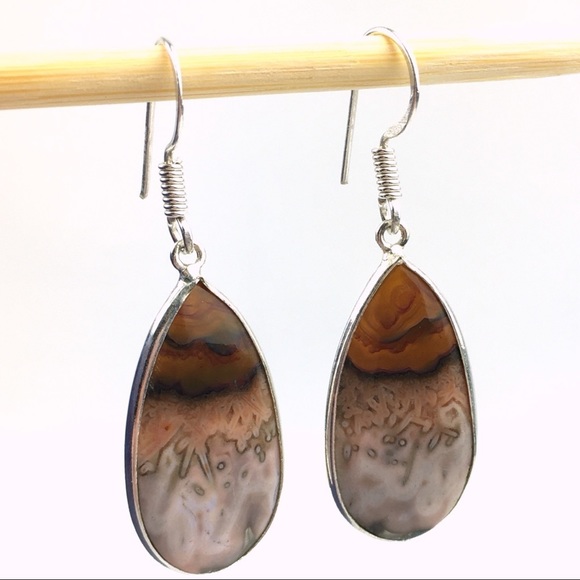 New Stick Agate Stone Silver Hook Earrings - Picture 6 of 7